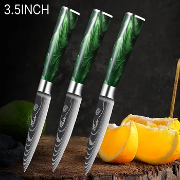 Couteau à fruits damas, couteau d'office, lame tranchante, couteau à trancher les fruits et légumes, petit couteau avec manche en résine, accessoires de cuisine 1