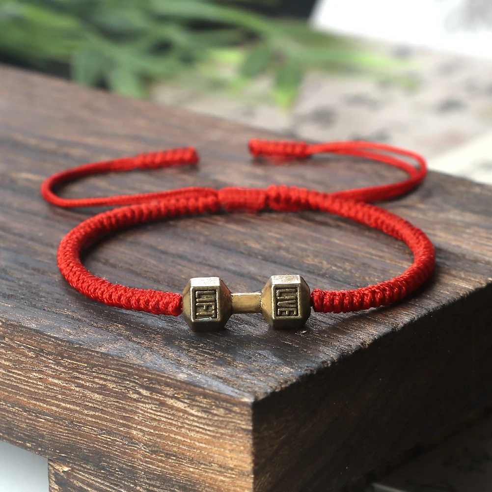 Charm Dumbbell Strand Bracelets | Handmade Braid Knot Adjustable Bracelets | Barbell Fitness Energy Jewelry | Couple Gifts