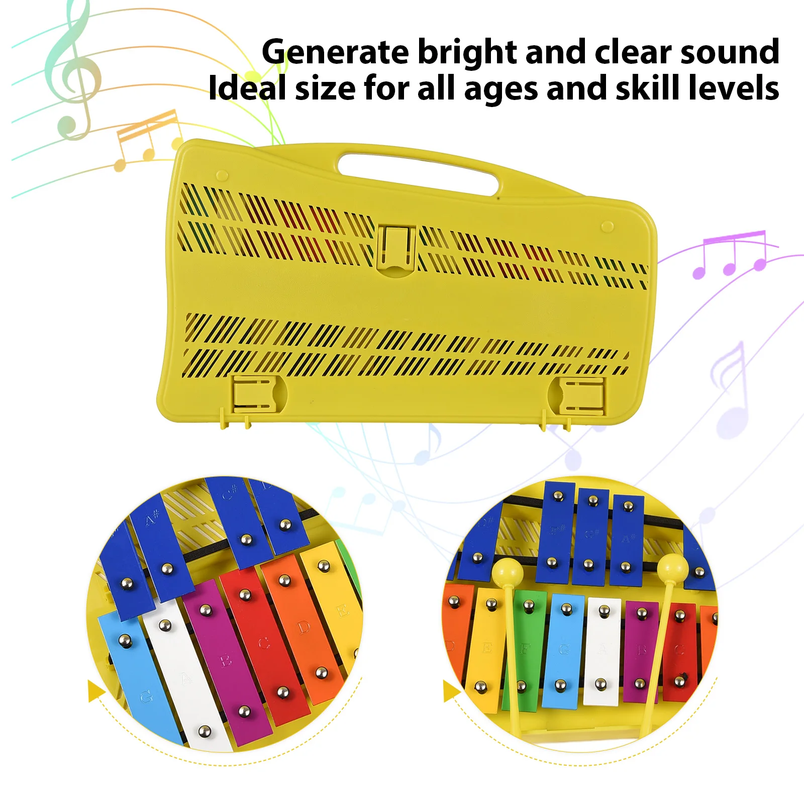 25 Notes Glockenspiel Xylophone Colorful Metal Keys Rhythm Instrument with 2 Mallets Handheld Case Gift for Beginners Students