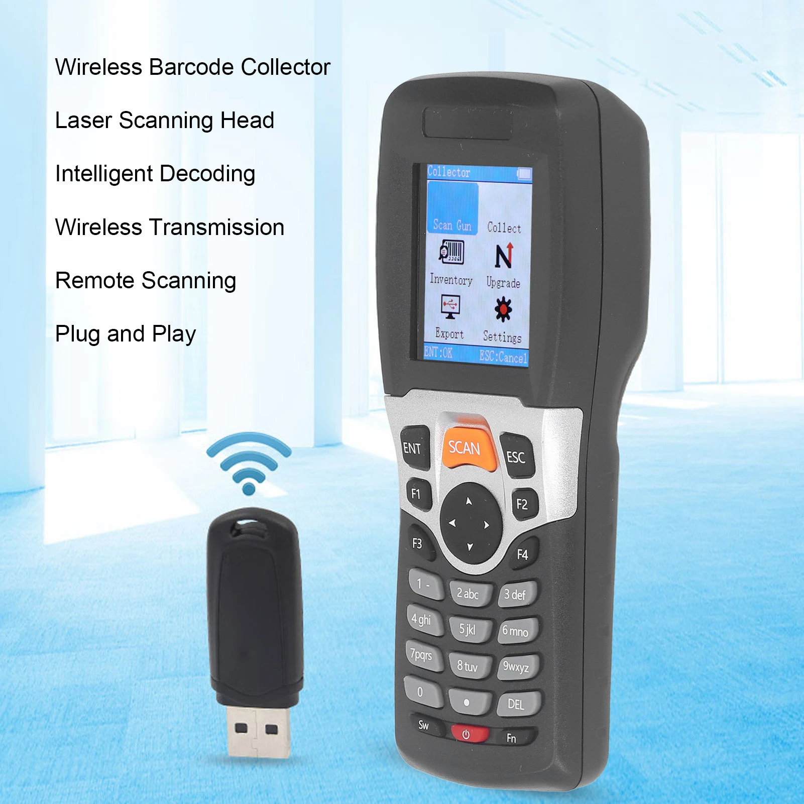 Bar Inventory Scanner Wireless Barcode Scanner 1D 2.4GHZ 2.2 Inch Color Screen Portable Inventory Scanner