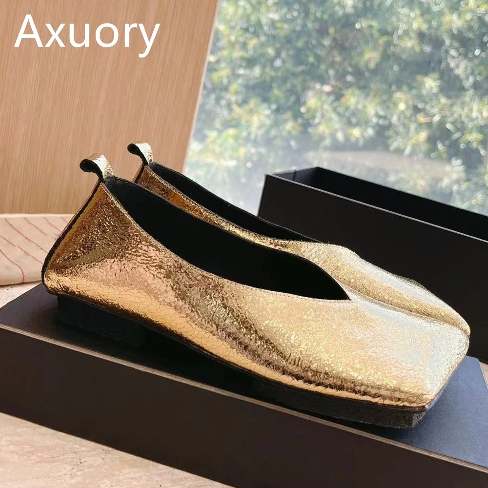 2023 New Women's Square Toe Flat Shoes Solid Color Bursting Cowhide Material Solid Color High Quality Daily Shoe