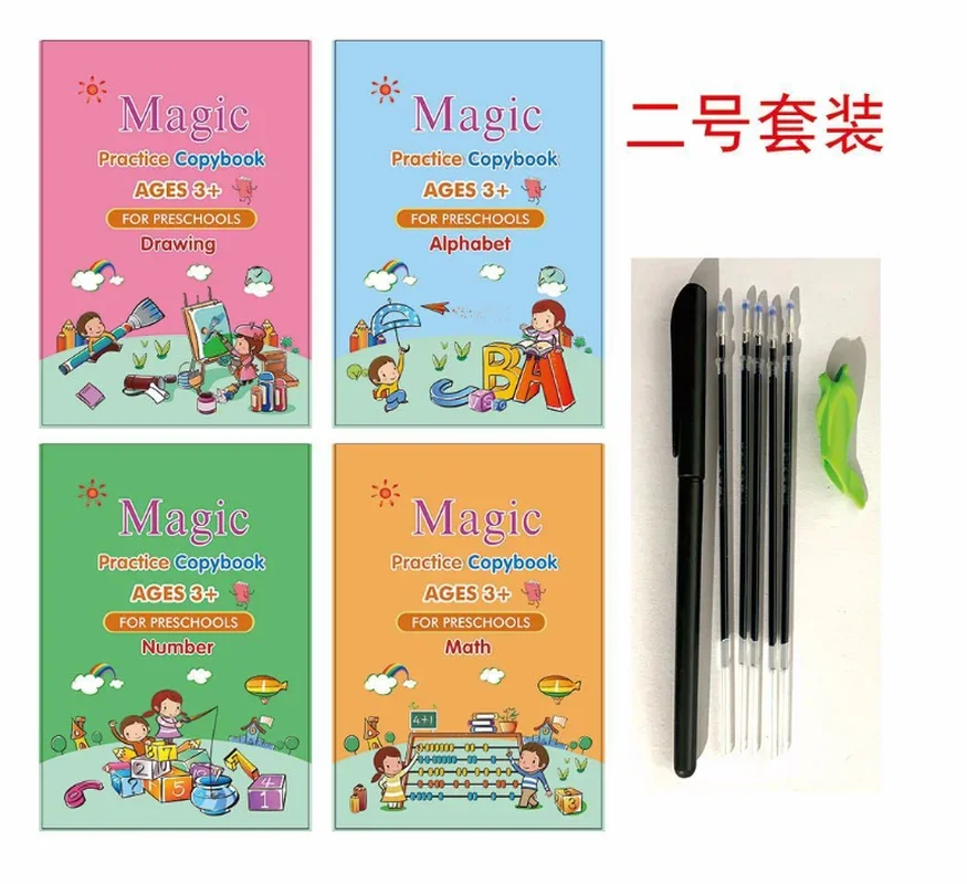 

In Stock Full English Magic Practice Copybook Set Magic Calligraphy That Can Be Reused English Tracing Book Number Tracing Book