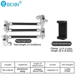 BEXIN Aluminum Alloy Multifunctional Rotating Telescopic Magic Arm Bracket (3 links with clip)