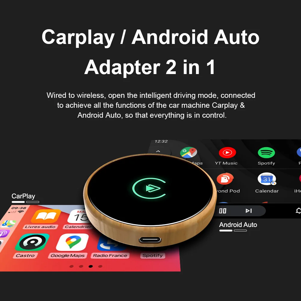 Mini Wireless Carplay AI Box Android Auto Mini Box Adapter Wireless Mirroring USB Play for Audi Mercedes Volvo Volkswagen etc
