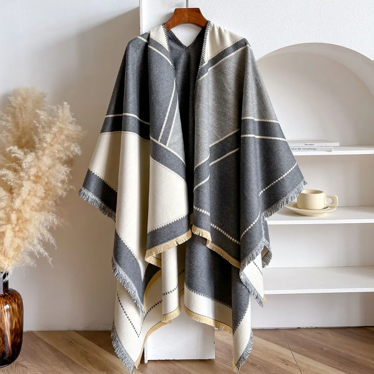Women Autumn Winter Large Scarf for Female European and American Imitation Cashmere Thickened Air-conditioned Room Shawl Cloak