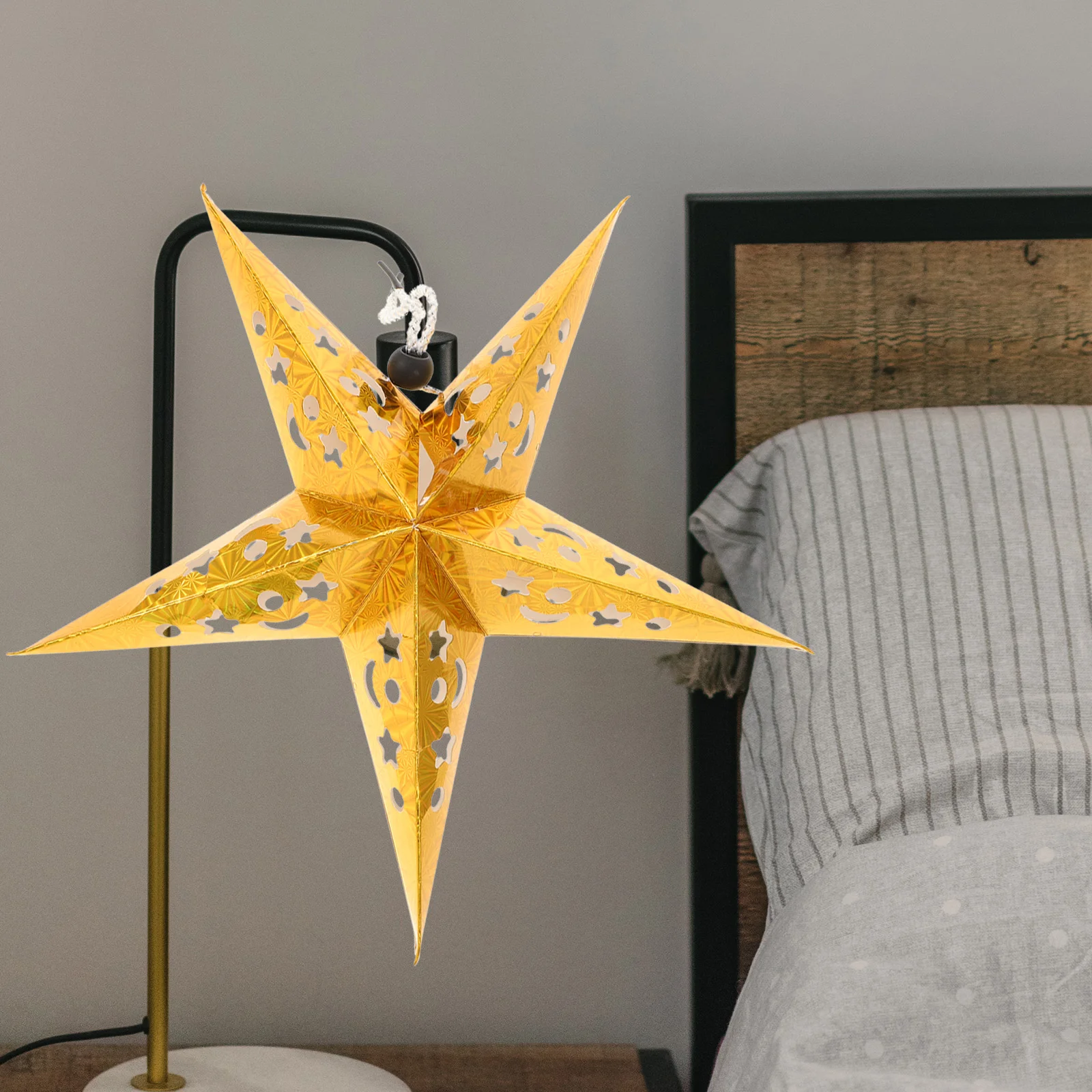 

30CM Shiny Ceiling Paper Star Lampshade Hanging Pentagram Ornament Party Home Decor for Wedding Christmas Red Golden Blue