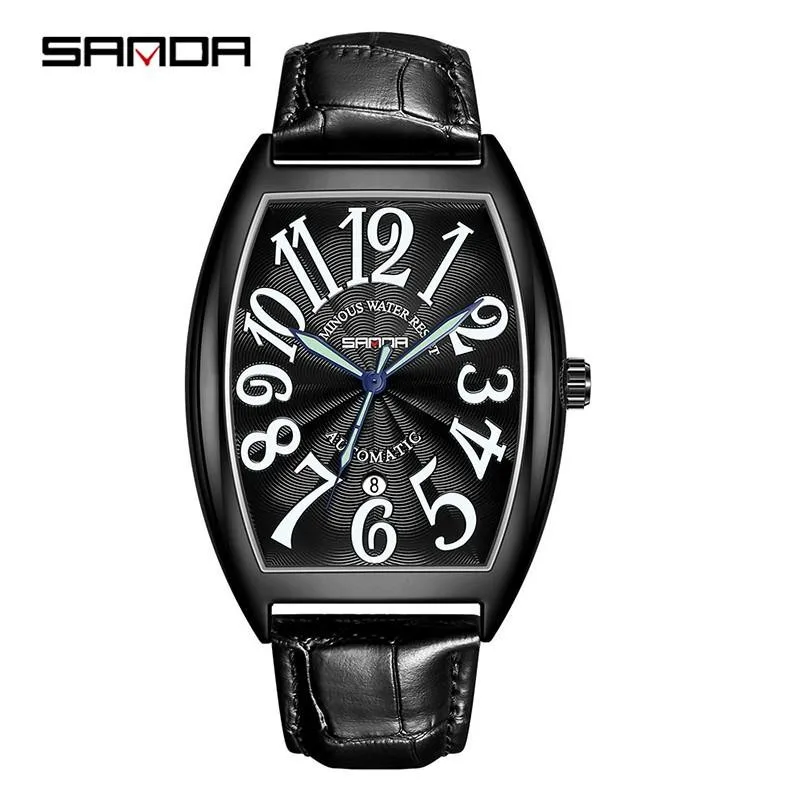 

Fashion Sanda Brand Men Mechanical Watch Simple Barrel Dial Mens Watches Luminous Pointer Waterproof Calendar Reloj Hombre 7021