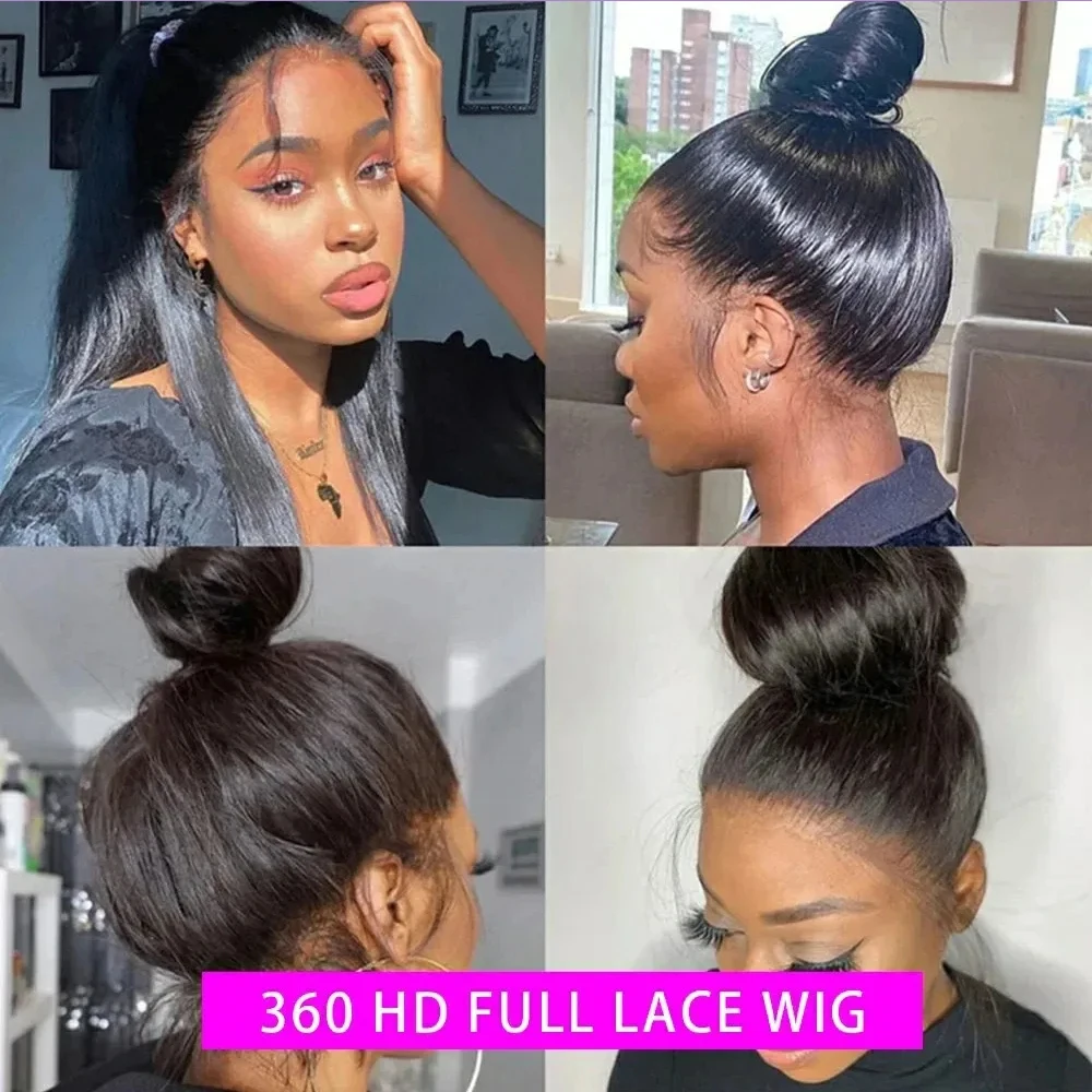 250 Density Invisi Strap 360 Full Lace Glueless Wig Invisible Drawstring Pre Cut 30 Inch Straight Lace Front Wig Human Hair