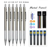 Metal Mechanical Pencil Set 0.3 0.5 0.7 0.9 1.3 2.0mm Lead Refills Art Automatic Drafting Sketching Pencils Office School Supply 1