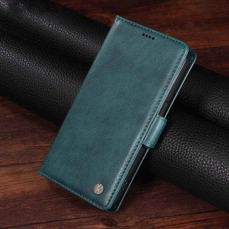 Litchi-Textured Leather Flip Wallet Case with Side Buckle