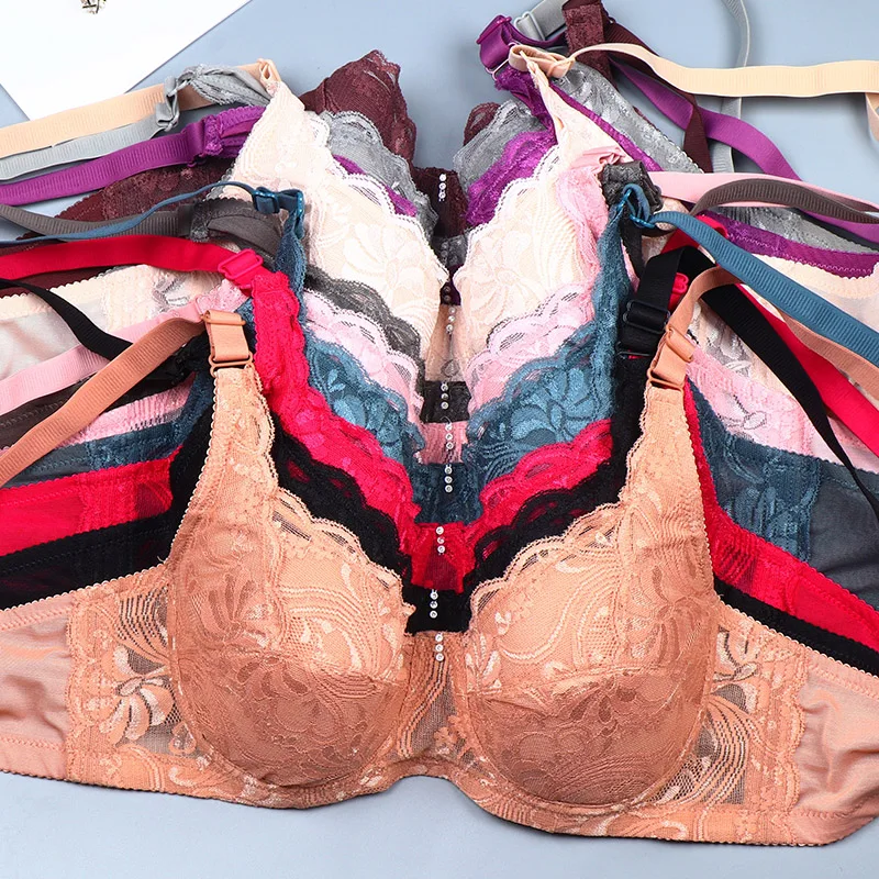 Plus Size Lace Bra Sexy Bralette Lingerie Adjustable Bra Push Up Ultrathin Female Bras Skin color Big Cup Under-Wire Brassiere 6