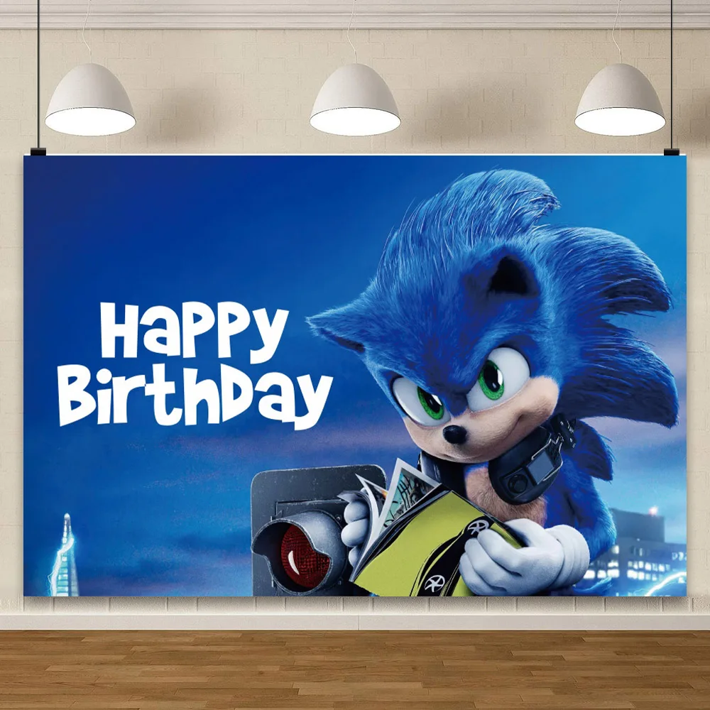 thumbnail image 1 of Fondo de fotografía de Sonic The Hedgehog para fotografía, suministros para fiestas de cumpleaños y baby shower, accesorios para niños, pancarta decorativa, 1 of 5