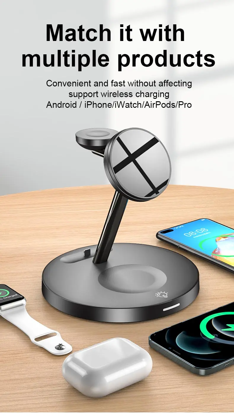 Fast Magnetic Wireless Chargers Stand for iPhone 13Pro Max 12 5 in 1 Wireless Charging Station for Apple Watch 7/AirPod Pro 2 3 usb charger 12v