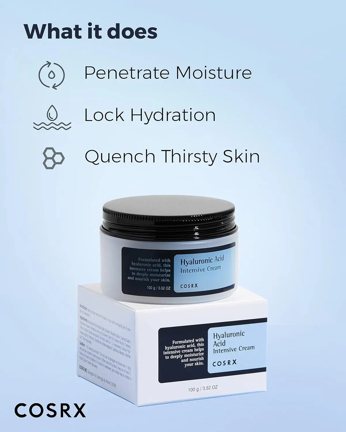 COSRX Hyaluronic Acid Moisturizing Cream, Long-lasting Hydration, Rich Moisturizer for Sensitive Skin 3.52 oz / 100g 3