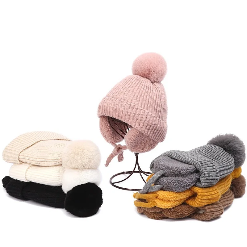 Winter Children's Hats Boys' and Girls' Warm Hats Baby Woolly Hats Fleece-Lined Ear-Warming Knitted Hat Knitted Lei Feng Hat