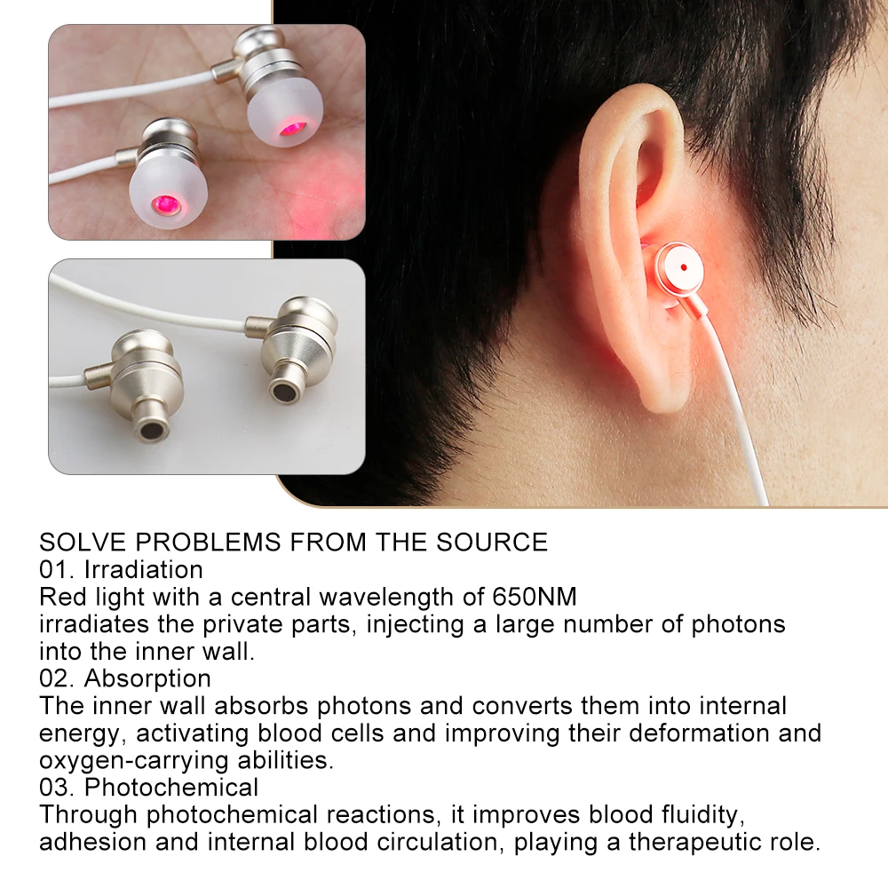 Tinnitus Ear Laser Therapy Portable Otitis Media Deafness Tinnitus Physiotherapy Relief Device 650nm Red Light LLLT Ear Canal 4