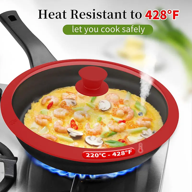 Universal Lid glass pot lid glass lid for Pots Pans Cookware Tempered Glass Lid for Skillets with Silicone Rim Replacement Frying Pan Multi Size