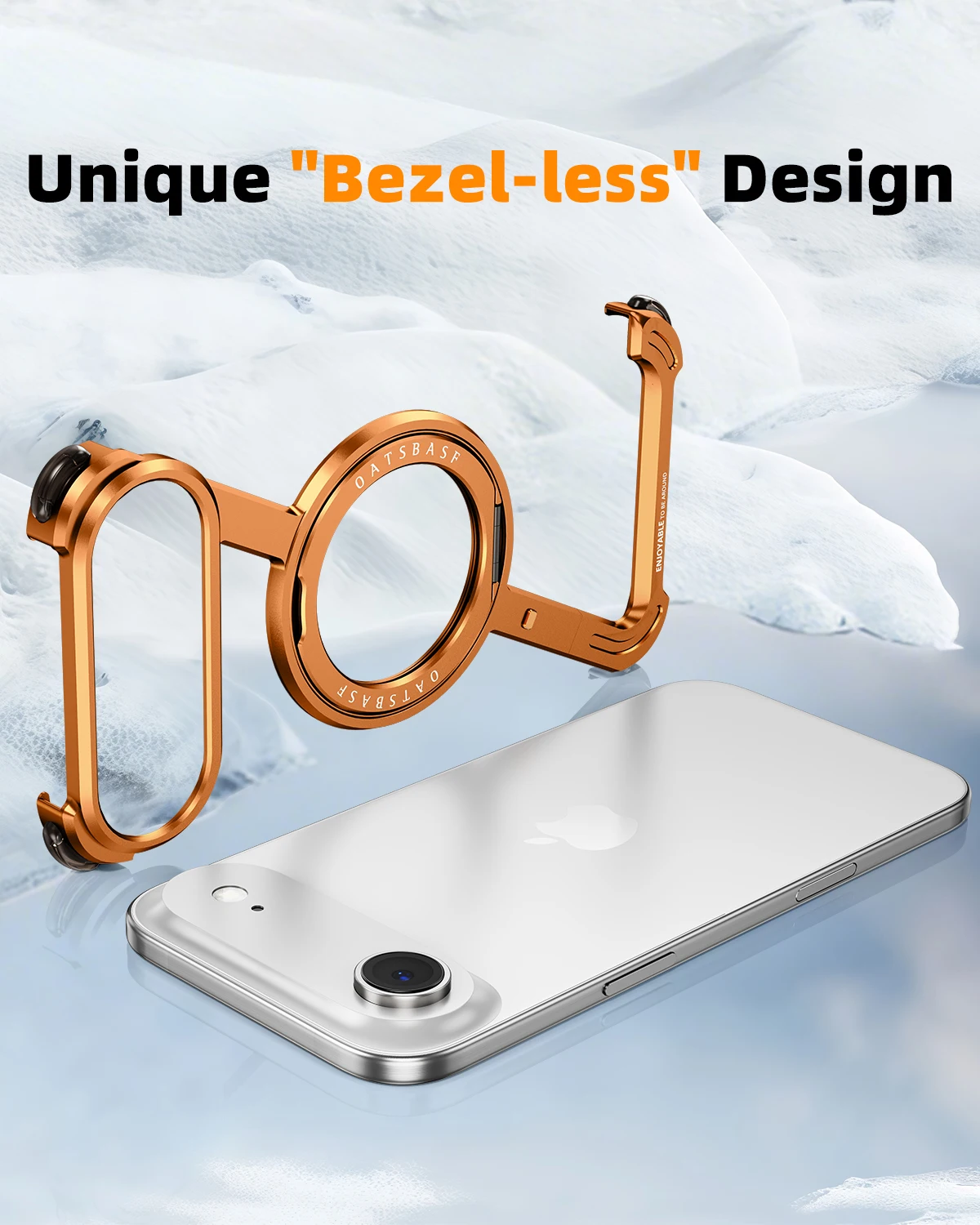 Oatsbasf Metal Frameless Phone Case with 360° Rotatable Ring Stand - Shockproof Bumper Design