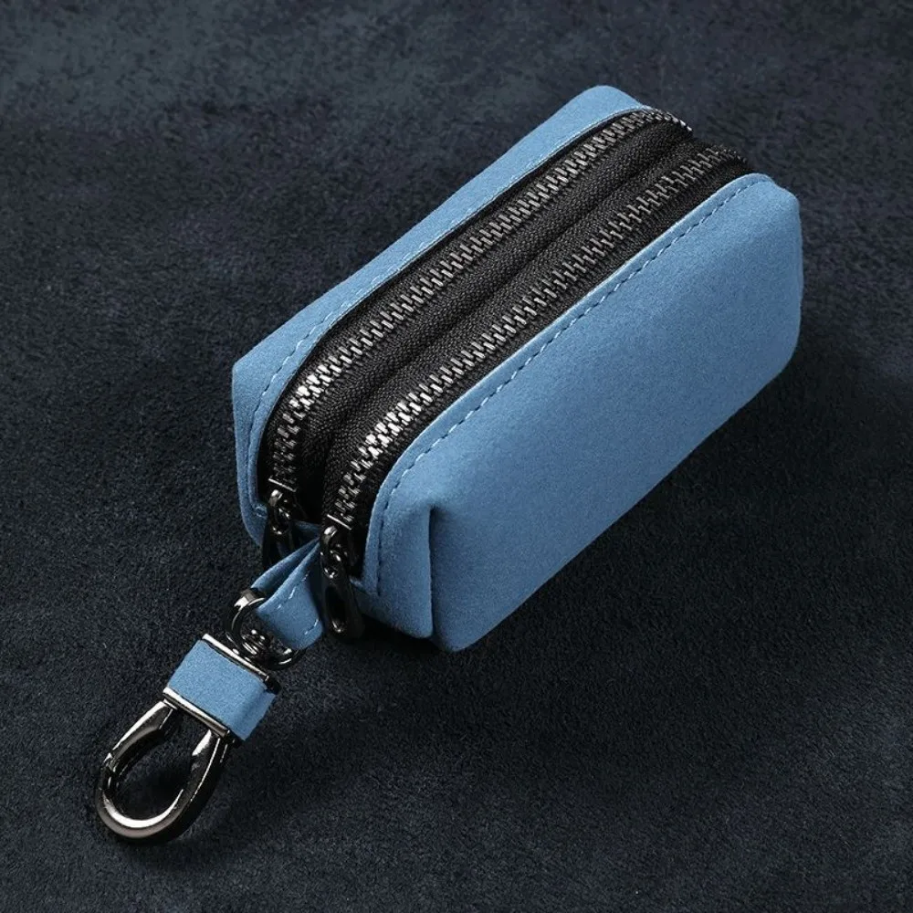 Compact Suede Leather Keychain Wallet with Zipper - Multifunctional Coin Purse & Large-Capacity Key Holder