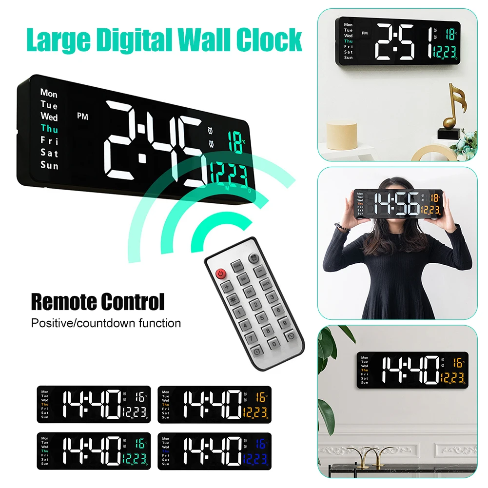 Digital Wall Clock Large Electronic USB Clocks With Remote Control Temperature Calender Count