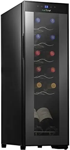 

White & Red Cooler-Freestanding Countertop Compact Mini Wine Fridge Chiller 12 Bottle Capacity, Digital Control, Glass Door, Min