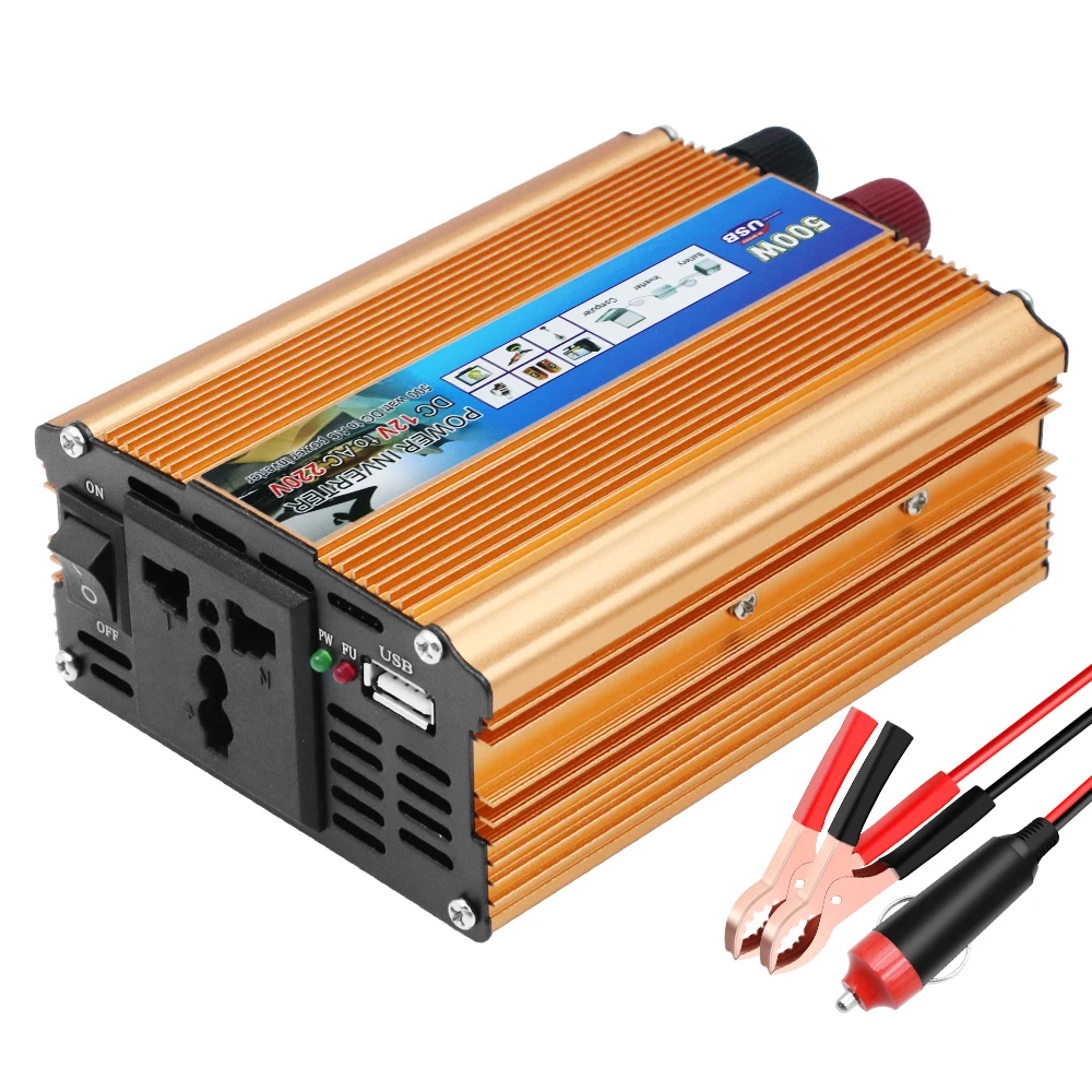 Portable 500W Car Power Inverter - Multifunctional Voltage Transformer for Vehicles