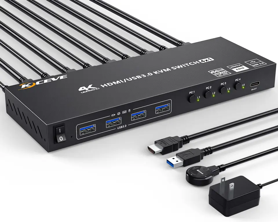 USB 3.0 KVM Switch HDMI 4 Port Support 4K@60Hz Simulation EDID 
