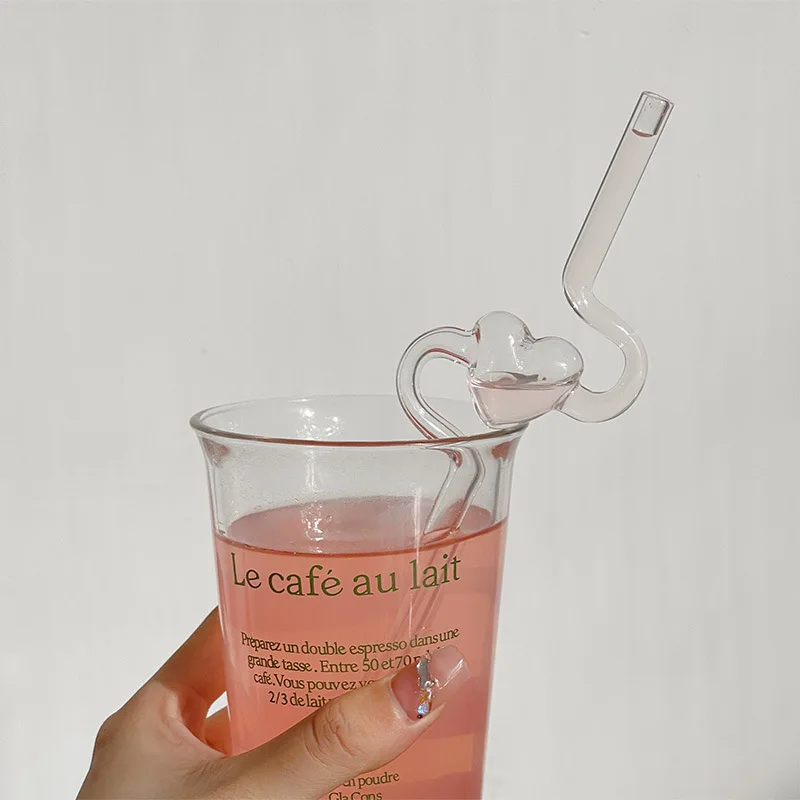 

Mooney Life*ins Love Glass Straw Girl's Heart Transparent Straw Household Milk Juice Straw 10pcs