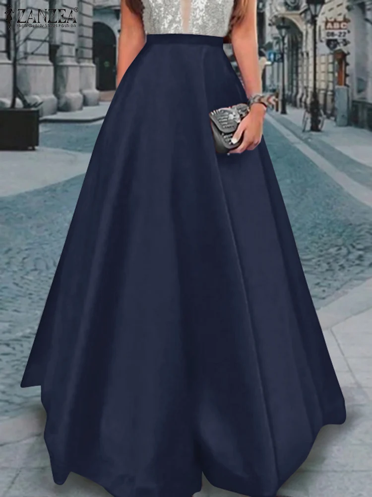 2025 ZANZEA Fashion Elegant Party Skirts Spring Summer Satin Skirt Women High Waist A-line Work Vestidos Jupe Solid Faldas Saia 3