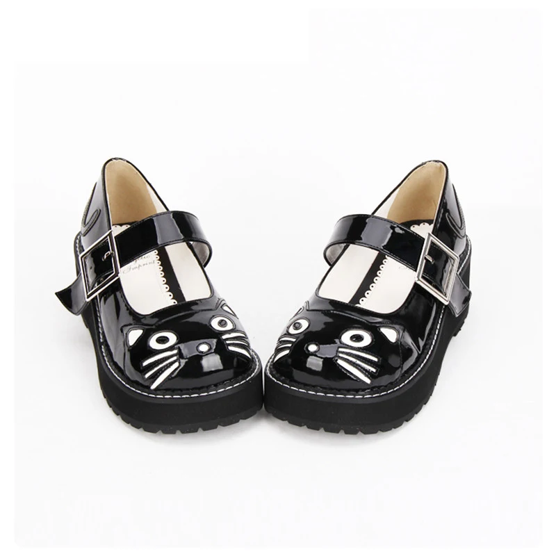 

Japanese Super Cute Anime Lolita Cosplay Girls Kitty Patterned Platform Mary Jane Shoes