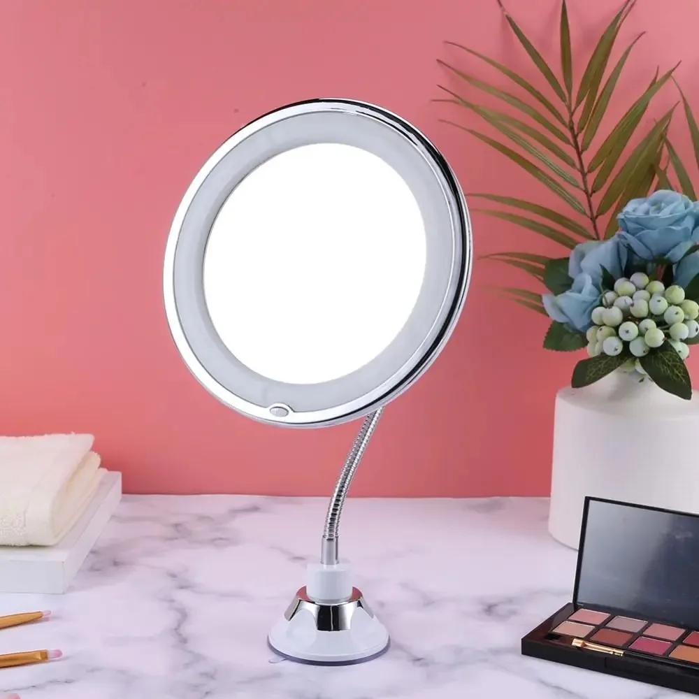 Flexible 10x Magnifying Mirror LED LightingTouch Screen Portable Dressing Table Makeup Dry Battery