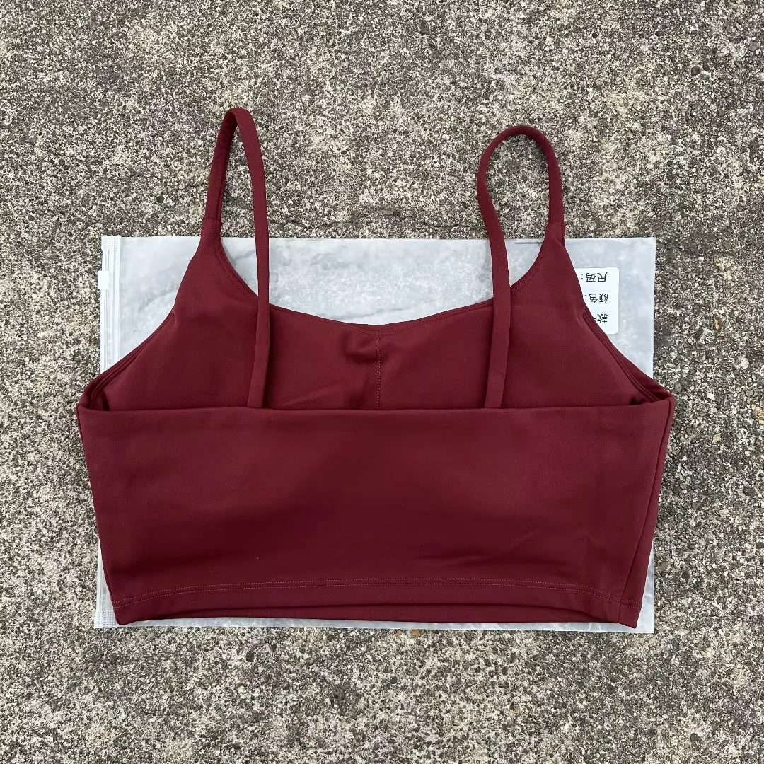 Solid Color Spaghetti Strap Fitness Sports Bra with Chest Pad