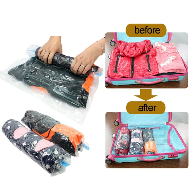 Reusable Travel Clothes Air Vacuum Bags Roll Up Compression Storage Bags  For Suitcases Tops Pants 4