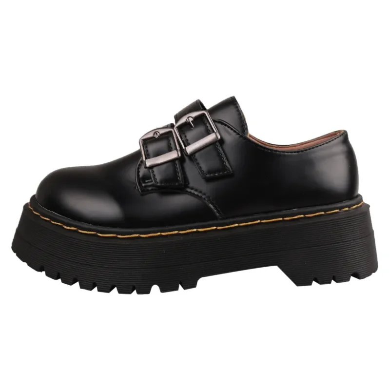 Summer Women's British Style Leather Shoes Thick Bottom Lace-up Black Single Shoes Female Fashion Student Platform