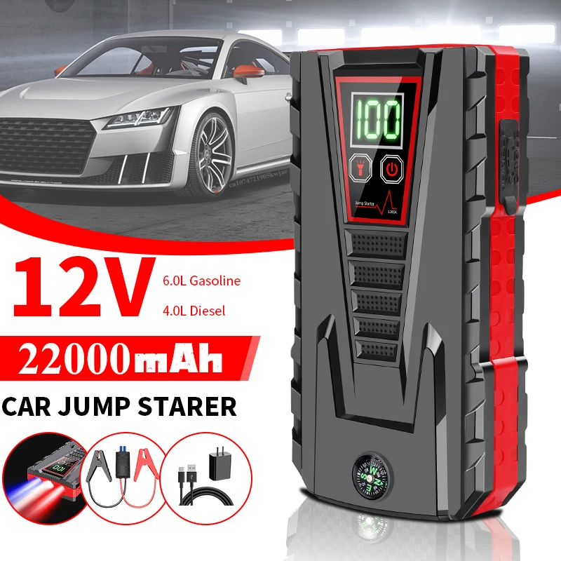 22000Mah Portatile Auto Jump Starter Power Bank Car Booster Charger 12V Dispositivo Di Avviamento Benzina Diesel Car Emergency Booster