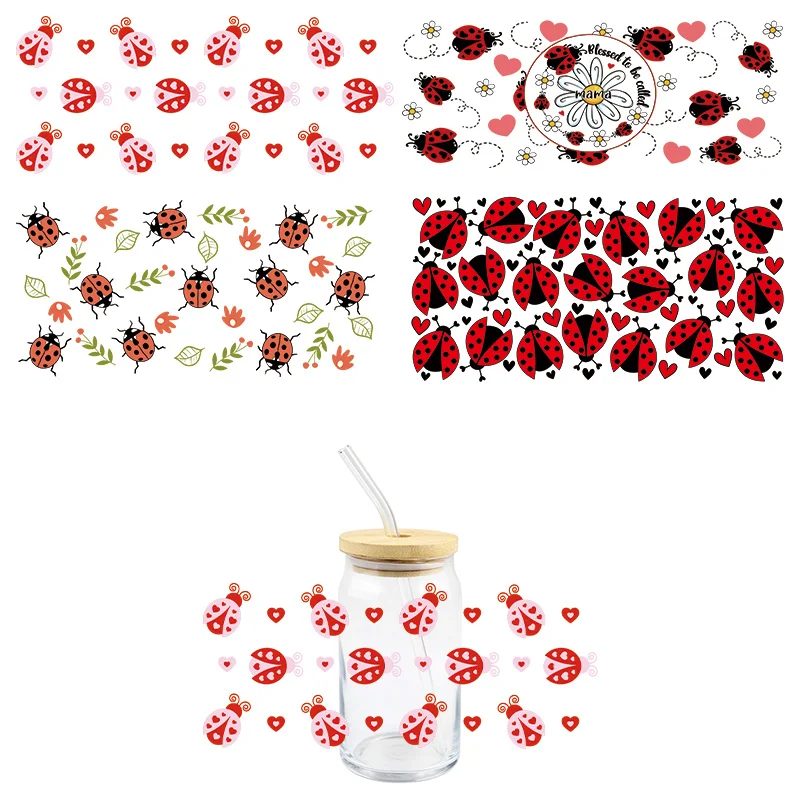 Ladybug UV DTF Wrap TransFer Stickers Finnny Cute Design DTF Wrap For16oz Glasses Cups Coolorful Decal 3d stickers cup wraps sticker cups uv dtf wrap transfer