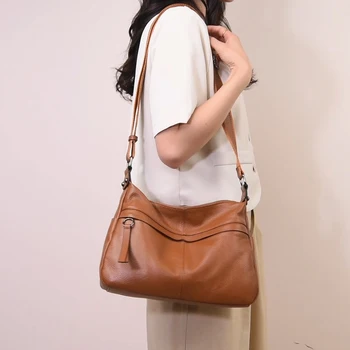 Borsa a tracolla da donna minimalista retrò in vera pelle, classica, di lusso, originale, firmata, in saldo