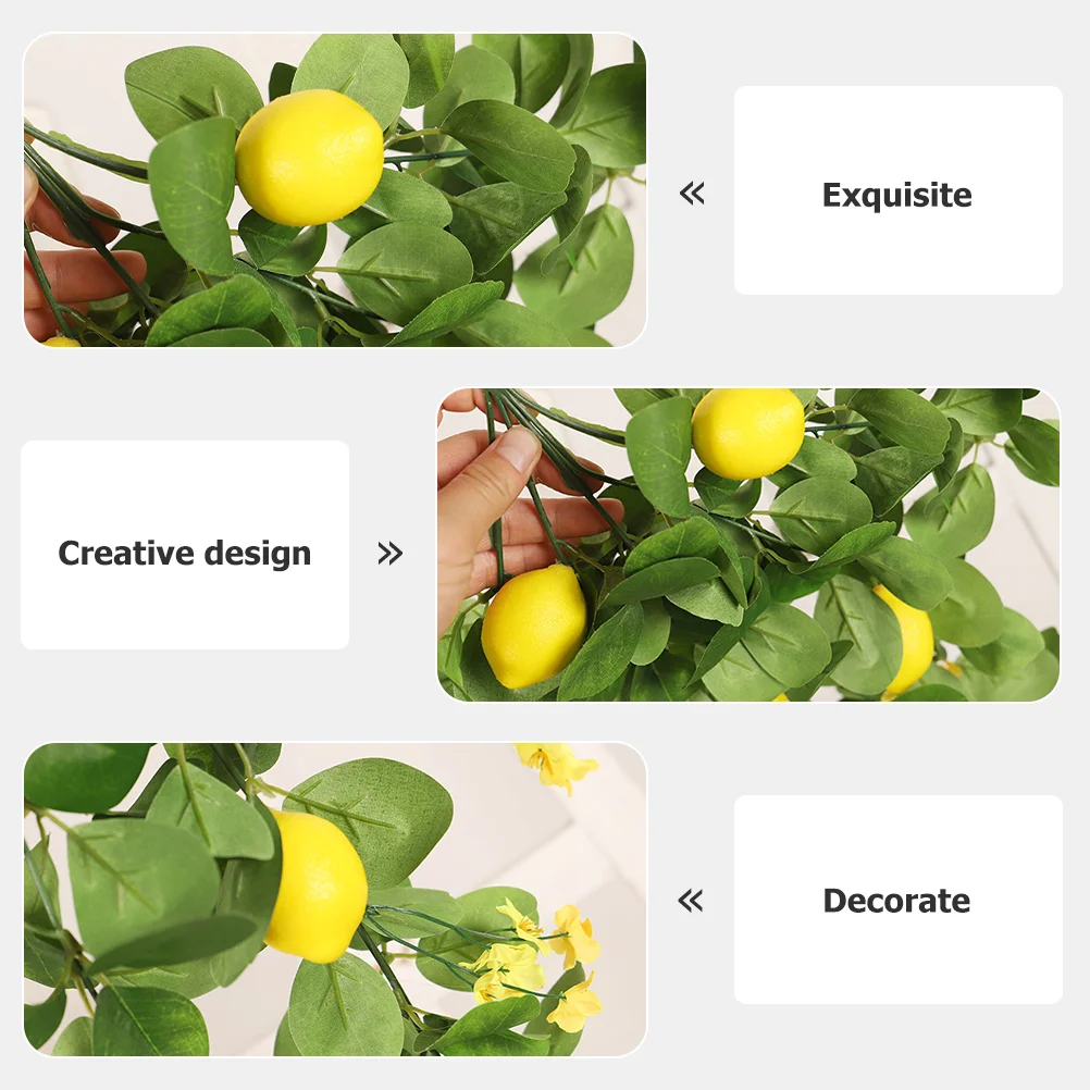 Artificial Plants Artificial Lemon Branch Yellow Fake Lemon Leaves Branch With Green Leaves Fake Bouquet Hanging Decor