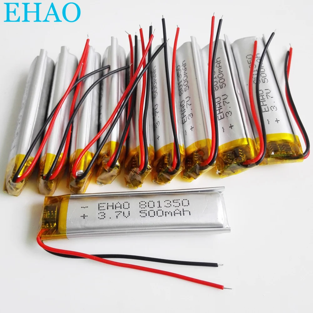 

10 PCS EHAO 801350 3.7V 500mAh Lithium Polymer LiPo Rechargeable Battery Cells For Mp3 Bluetooth GPS PSP Speaker Recorder