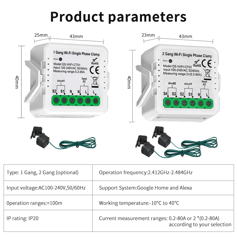 Contatore Energia Elettrica WiFi Tuya 80A Con Comando Vocale – Misuratore Di Consumo 2P 80-300VAC Con Riarmo Automatico, Protezione Da Sovratensione E Sottotensione, Misurazione Bidirezionale Per Impianti Fotovoltaici