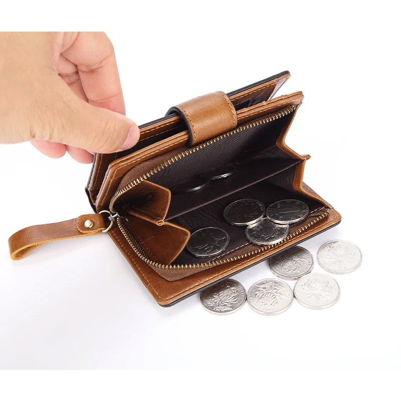 Women's RFID Blocking Leather Small Compact Bi-fold Zipper Pocket Wallet Card Case Purse with id Window 5