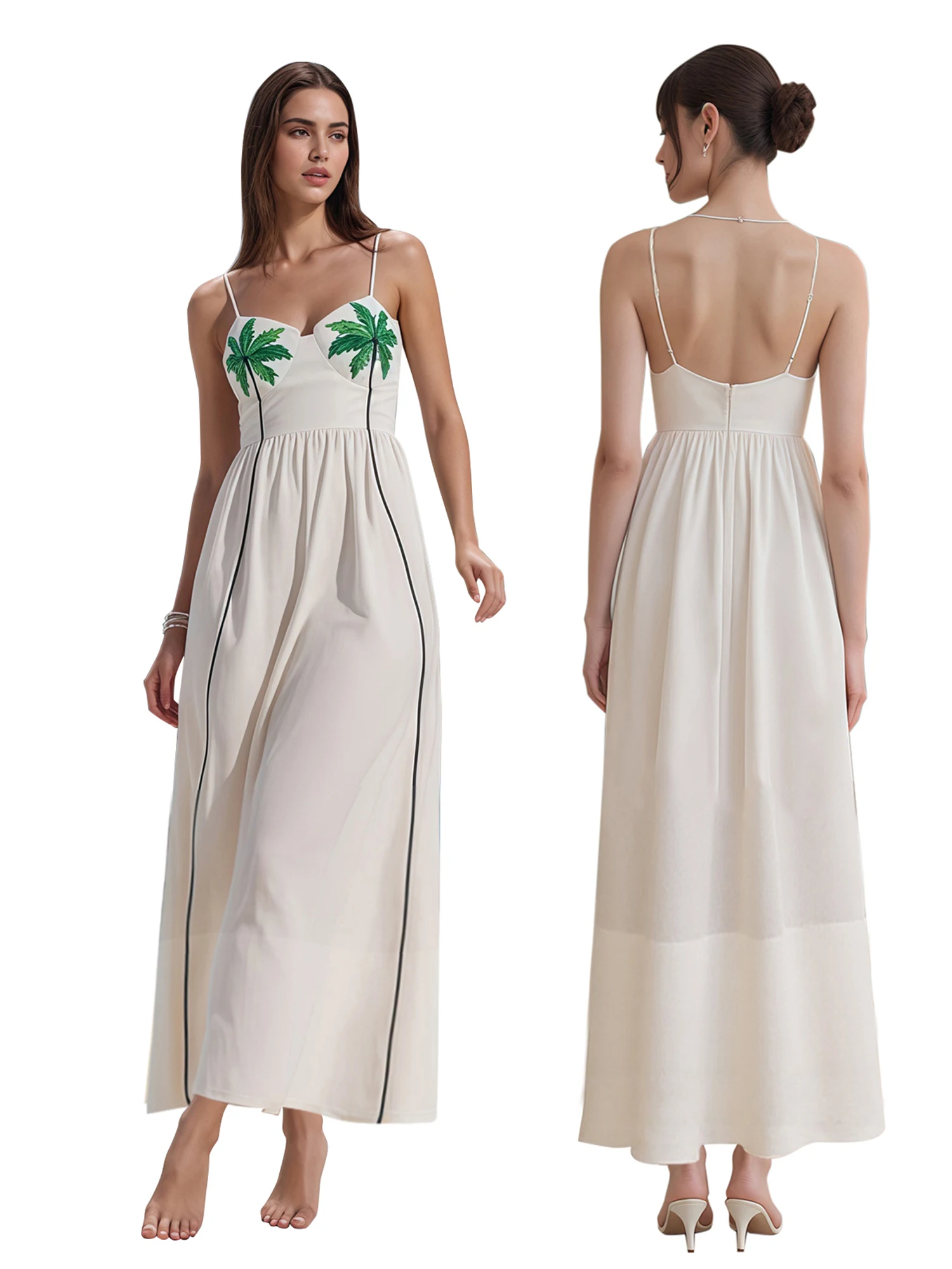 Elegant Floral Print Maxi Dress with V-Neckline and Adjustable Spaghetti Straps Perfect for Summer Beach Parties and Vacations