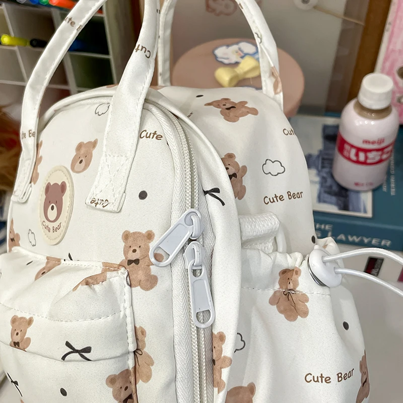 Girls Small Backpacks Cute Bear Print Women Nylon Shoulder Bags School Mini Backpack Light-Weight Purse For Ladies Shopping - 6