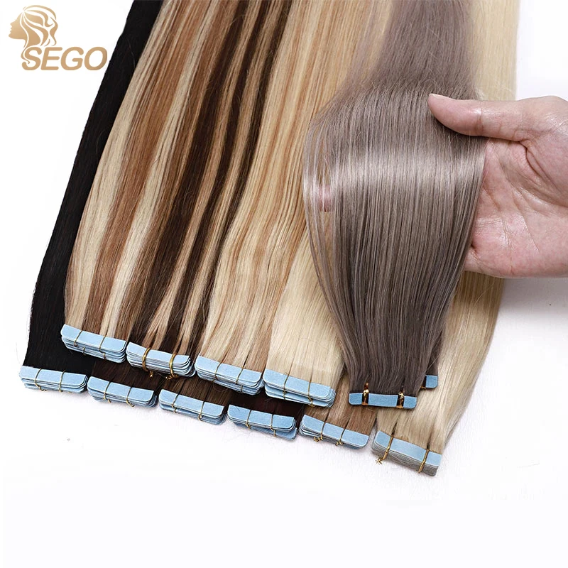 SEGO 12"-24" 2.5g/pc 20Pcs Tape in Hair Extensions Non-Remy Double Side Skin Weft Tape in Human Hair Extensions Brown Blonde