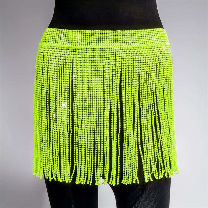 Große glänzende Voll-Strass-Miniröcke, Quaste, Kristall, Diamanten, Patchwork, Damen, Club, Rave, Festival, schlank, sexy Rock, Gürtel – Detail 9