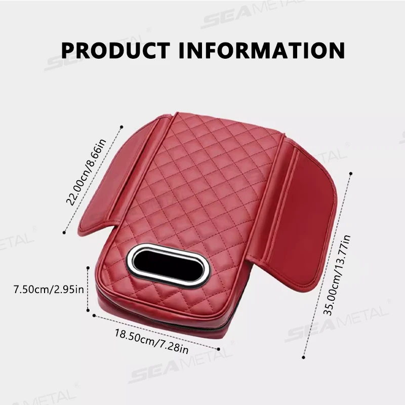 Thick Car Armrest Cushion with Storage Bag and Tissue Holder