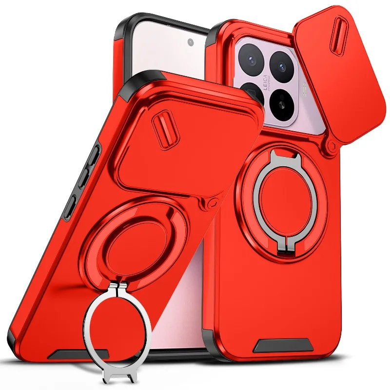 Shockproof Hybrid Magnetic Stand Phone Case with Slide Lens Camera Armor Protective Cover