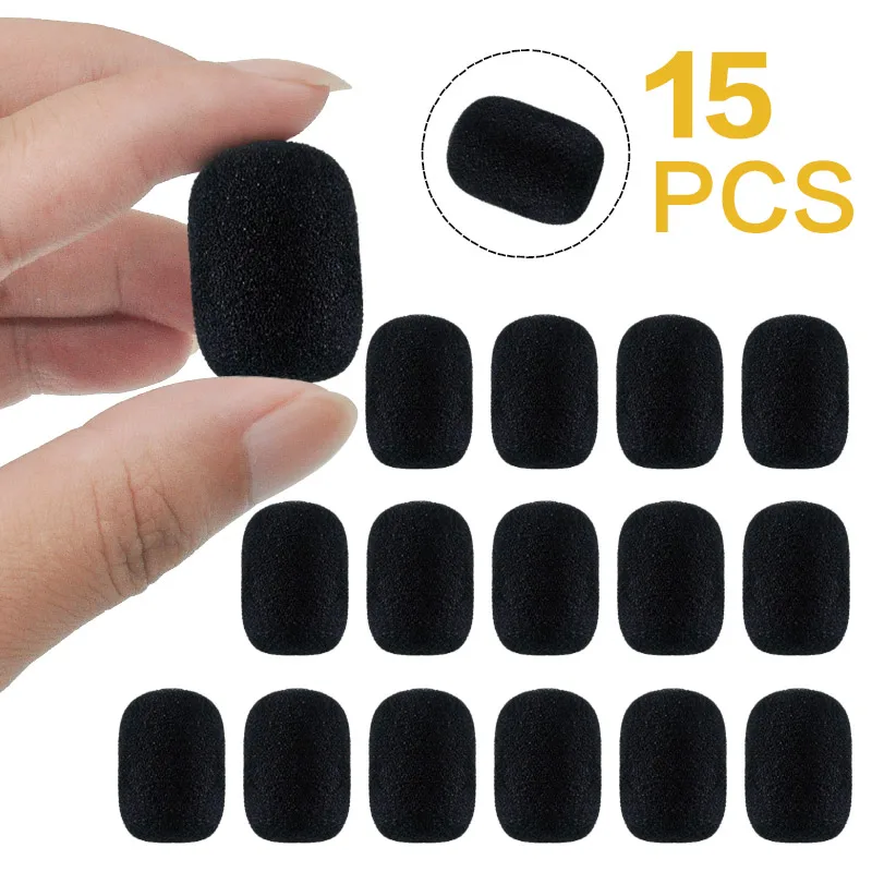 Microphone Cover 15-500PCS/set Black Replacement Foam Covers Windscreen for Headset Microphone