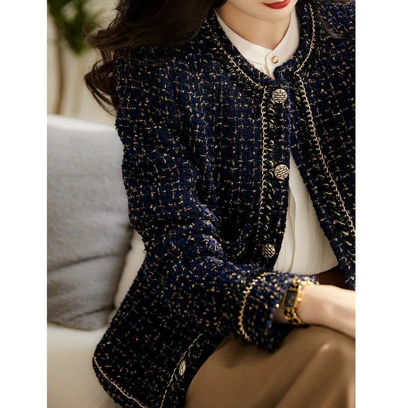 

French small fragrance women tweed coats Vintage Spring Autumn short jacket top quality Single Breasted temperament slim outwear