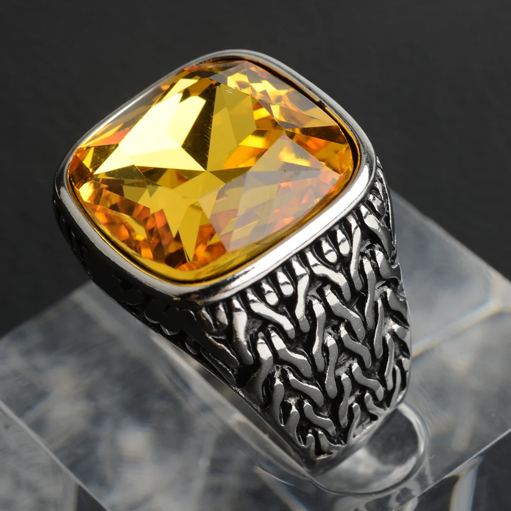 Stainless Steel Mens Rings Gold Silver-Color Red Blue Rhinestone Simple Luxury for Male Boy Jewelry Creativity Gift Wholesale 3